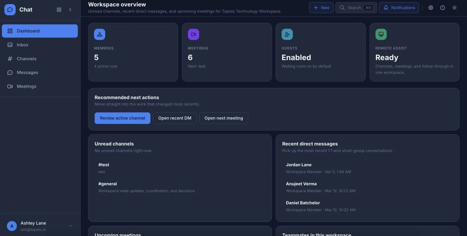 Topolo Chat channel interface